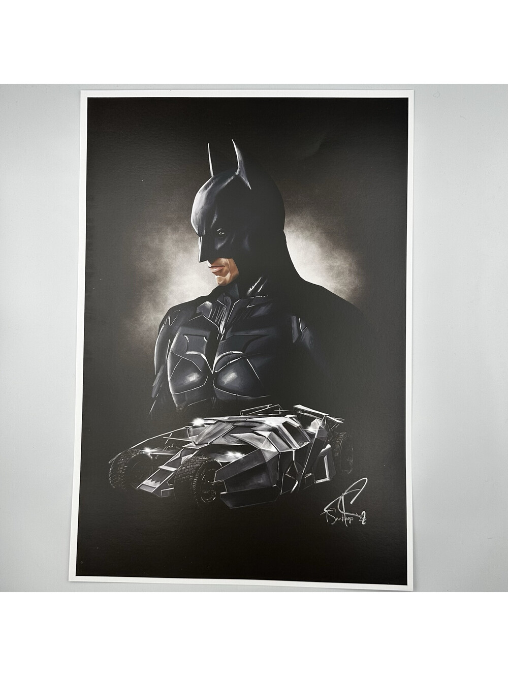 Batman The Dark Knight Batmobile 13x19 Signed Lithograph by Tony Santiago COA